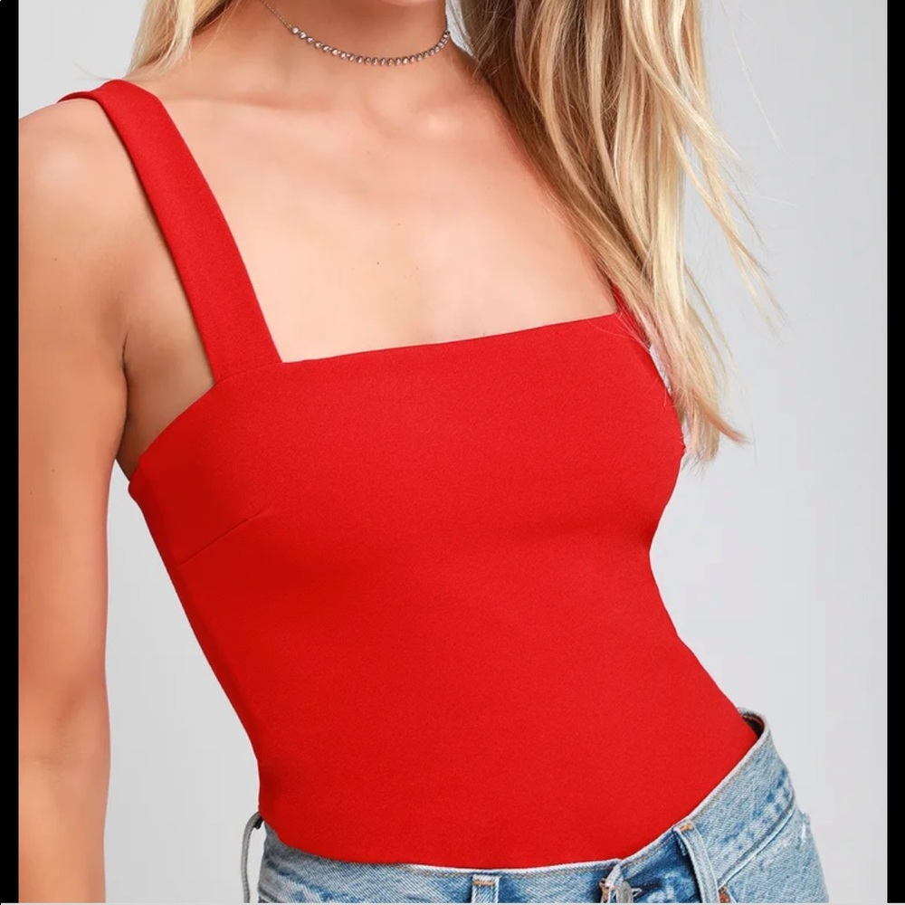Red Square Neck Bodysuit
